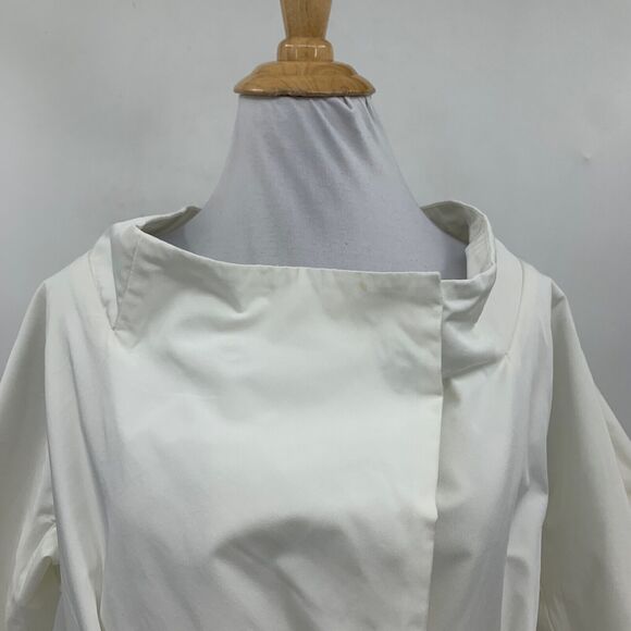 Jarbo Blouse Womens 38 White Crepe Fabric 3/4 Sleeve Tie Waist Tulip Layered - Picture 3 of 15